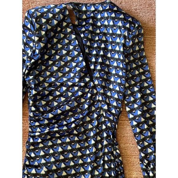 Zara Blue Geometric Print Mini Dress Ruched Long Sleeve Size S - Picture 9 of 9